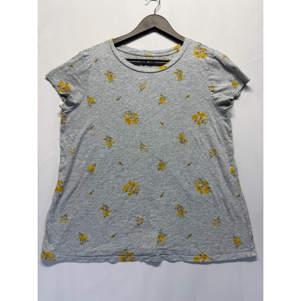 Loft Vintage Soft T Shirt Womens Large‎ Heather Gray Floral Print Cap Sleeve Top